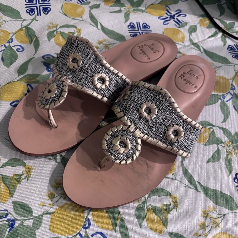 Jack Rogers Gold and Cream Sandals with Elegant Design - Picture 2 of 5